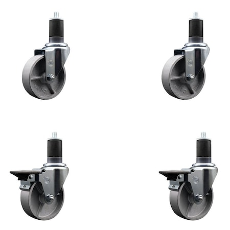 Service Caster 4'' Semi Steel Wheel Swivel 1-5/8'' Expanding Stem Caster Set 2 Brakes, 4PK SCC-EX20S414-SSS-2-PLB-2-158